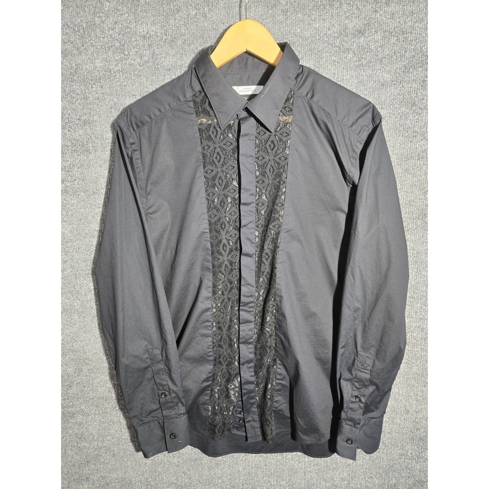 Versace Collection Dress Shirt Black Lace Panel Medusa Button Up Men's 41 L